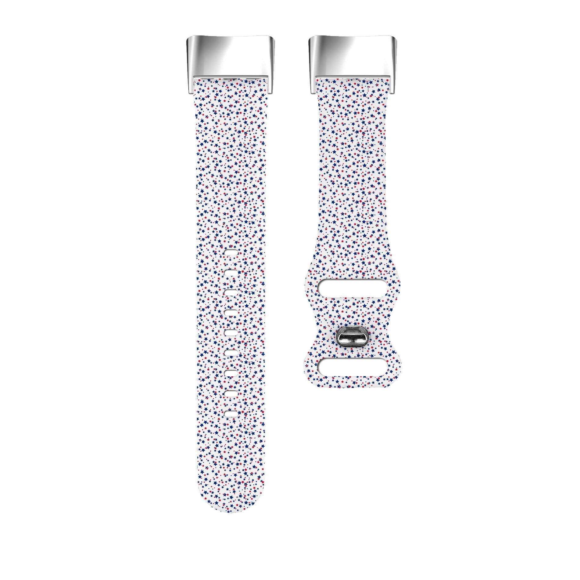 Compatible with Fitbit Charge 5 / Fitbit Charge 6 Soft Silicone Watch Band (American Patriotic Stars) Soft Sports Strap Bracelet Wristband for Women Men