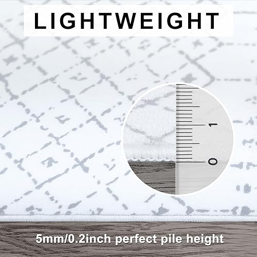Miniatura 4 de LIVEBOX Alfombra bohemia lavable de 8 x 10 pies para sala de estar, alfombra marroquí antideslizante blanca y gris para dormitorio, alfombra de pelo