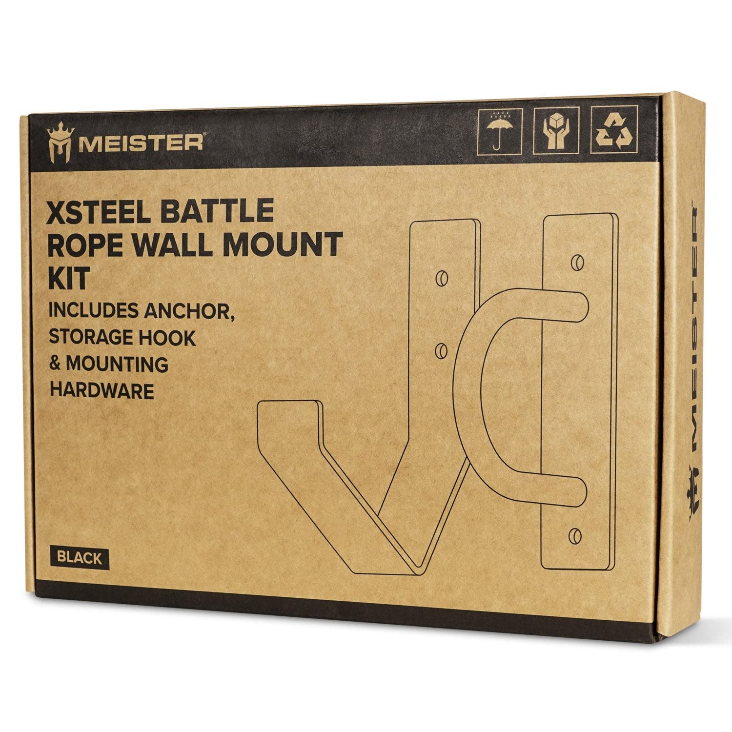 Meister XSteel Kit de Fixation Murale pour Corde ondulatoire avec ancrage et Crochet de Rangement - Noir Mat