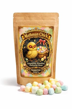 Mothman Chick Marshmallows by Kepperton - Easter Pastel Candy Gift, Funny Spring Treat in Kraft Pouch, Small Batch Fluffy Marshmallows for Baskets, Egg Hunts & Party Favors