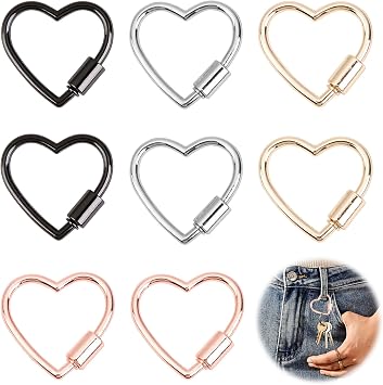 8 Pcs Multi-Color Heart Shaped Carabiner Lock Keychain Clips, Lightweight Anodized Aluminum Heart Carabiner with Secure Screw Lock for Keys, DIY Jewelry, Camping, Hiking
