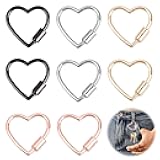 MILAKE 8 Pcs Multi-Color Heart Shaped Carabiner Lock Keychain Clips, Lightweight Anodized Aluminum Heart Carabiner with Secure Screw Lock for Keys, DIY Jewelry, Camping, Hiking