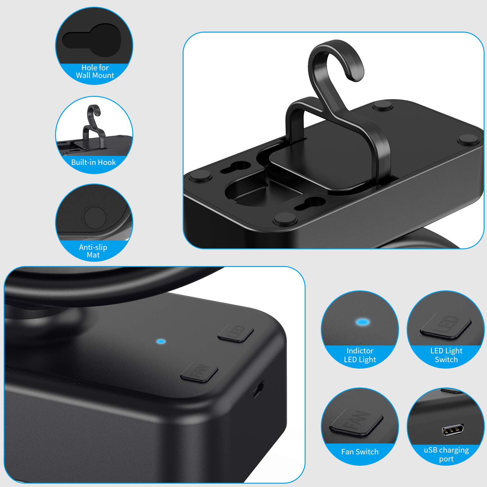 Ventilatore Da Esterno E Nebulizzatore, Rotazione Di 270°, Con Luce LED E Gancio Per Appendere Ventilatore Da Scrivania A Basso Rumore Alimentato Da Batteria Da 7800 Mah 88872711