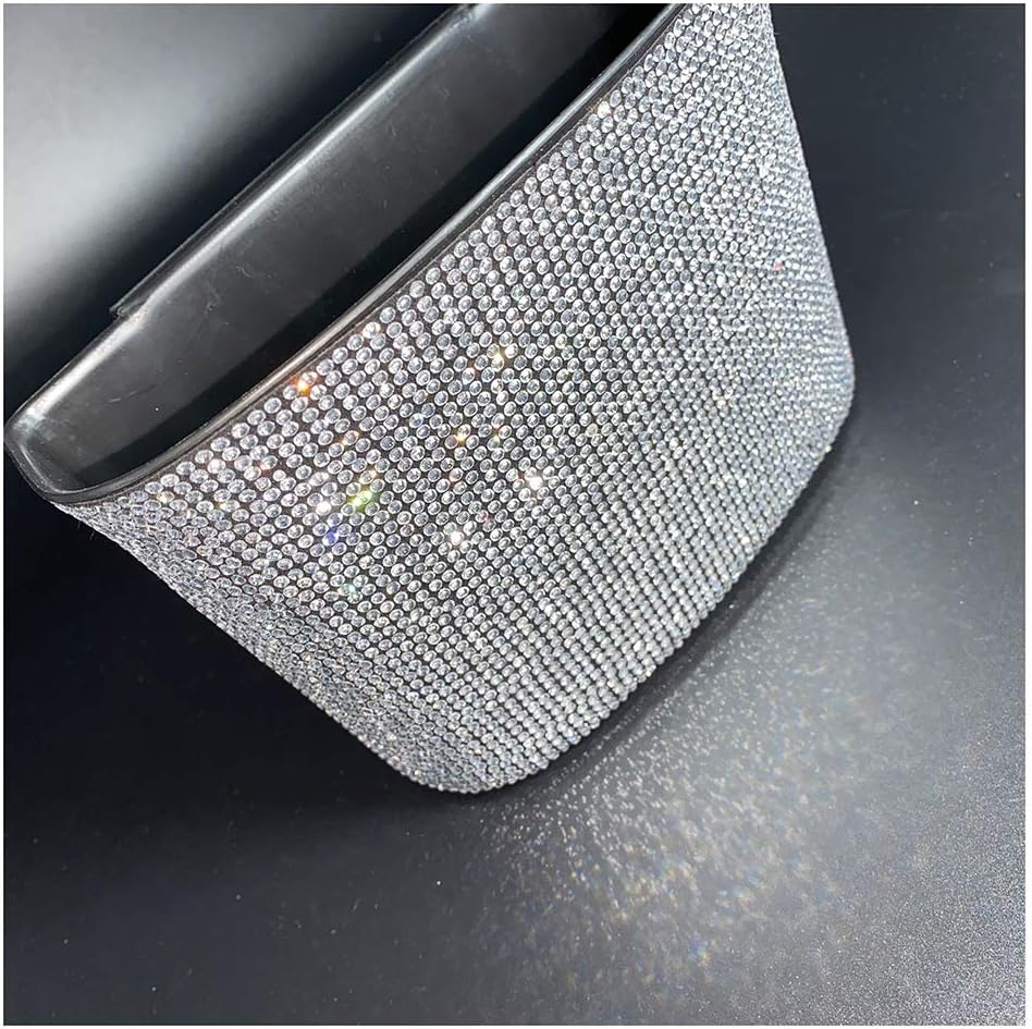 L-elf Bling Car Trash Can Plastic Car Garbage Container Hanging Wastebasket with Sparkle Rhinestones-Silver