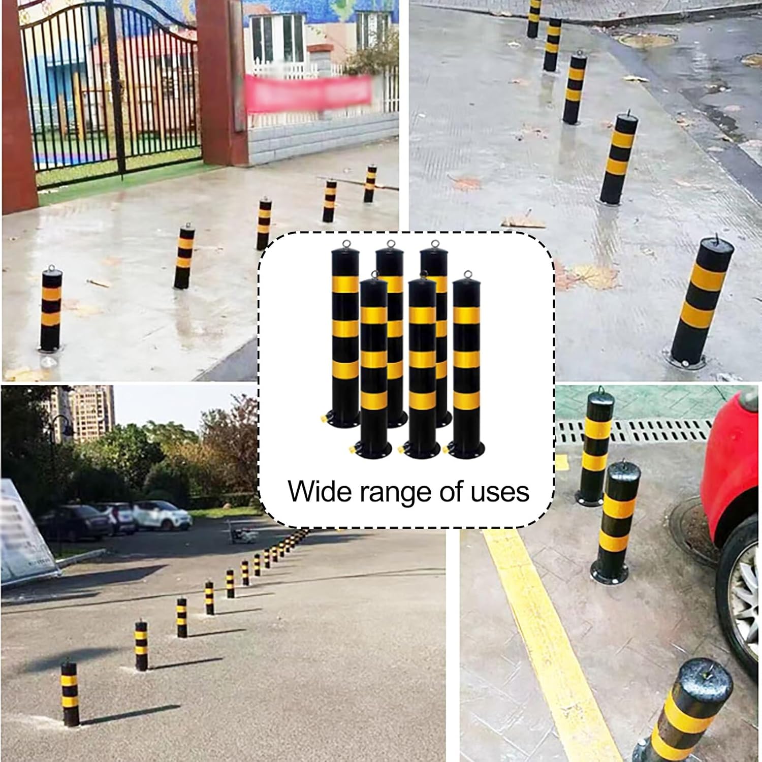 Safety Bollard Removable Bollard with Embedment Sleeve, Yellow Safety Steel Bollard Post with Anchor Bolts & Padlock, Parking Bollard for Warehouse(2PCS-Yellow,800mm/31.5in)