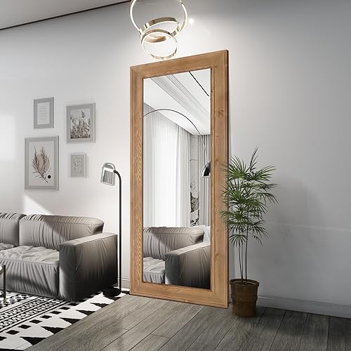 Miniatura 4 de WallBeyond Espejo rústico de longitud completa con marco de madera, 30 x 70 pulgadas, grande, rectangular, decoración de granja, espejo de piso,
