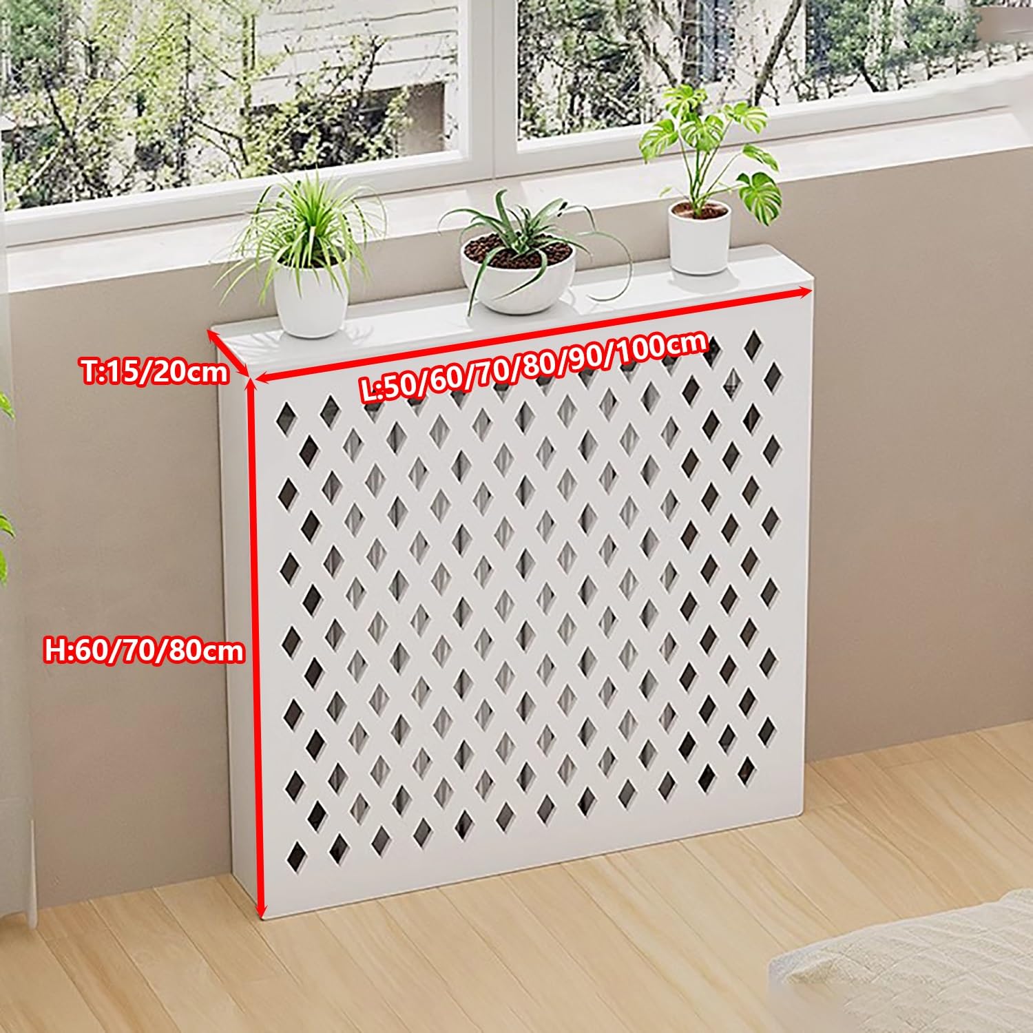Cubreradiador para Esconder,Cubierta del Radiador,Soporte de exhibición de la Cubierta del radiador,Diseño Hueco de Rejilla,para Sala de Estar, Dormitorio, Pasillo.(L90*H60*T20cm)