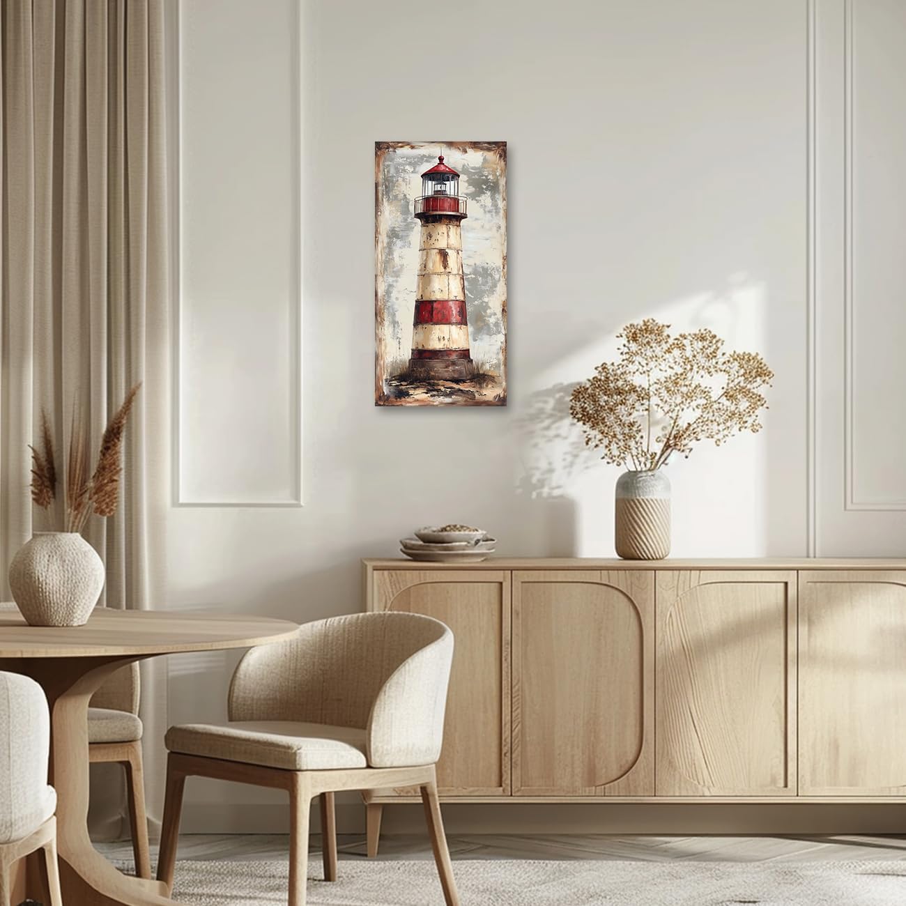 PBXBJY Lighthouse Canvas Wall Art Coastal Painting Print Vintage Lighthouse Picture Ocean Theme Poster Living Room Office Bedroom Decor Frame (12.00" x 24.00")