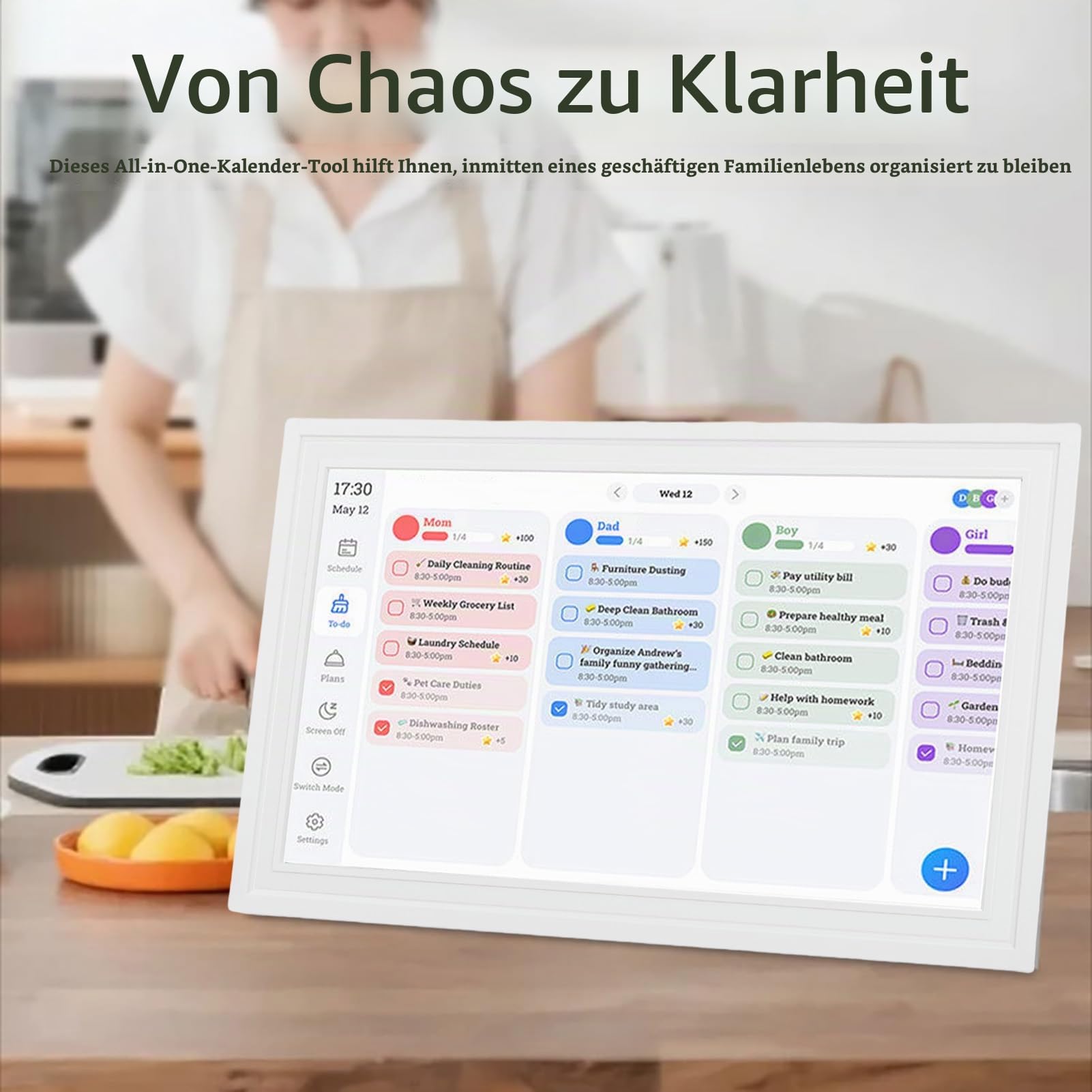 Elprico 15,6 Zoll Digitaler Kalender, Elektronischer Wandkalender mit Touchscreen, Digitaler Fotorahmen für Familienpläne und Fotos (reines Weiß)
