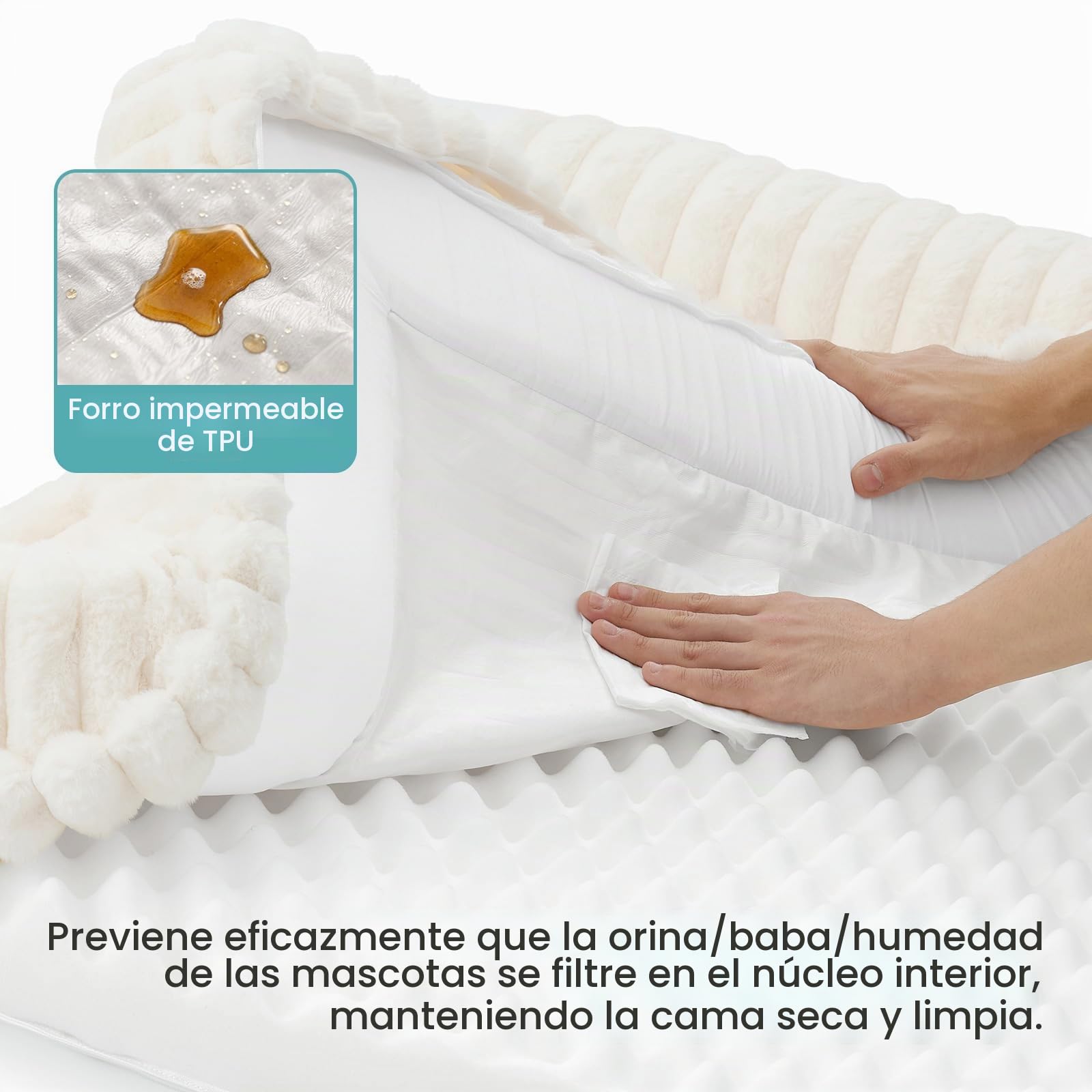 COZY KISS Cama Sofá Ortopédica para Perros Extra Grande XL, Sofá De Pelo Sintético Lavable para Perros Grandes, Cama Antideslizante con Cubierta Impermeable, Suave, Cálido, L, 112x81x18cm, Beige