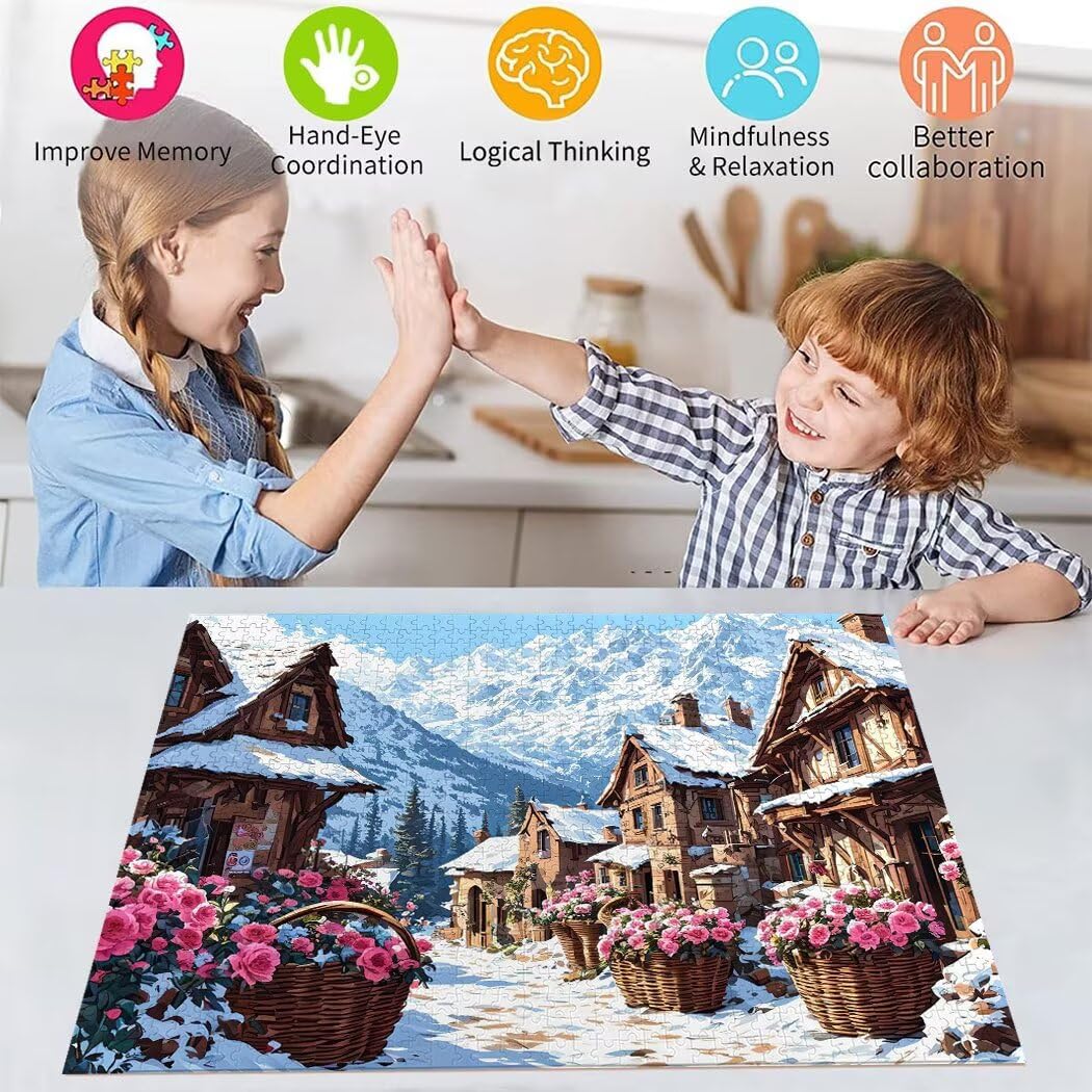 Kleine Stadt Puzzle 3000 Teile Landschaft Puzzle Erwachsene, Holzpuzzle Erwachsene, DIY Groß Puzzelmatten, Premium Quality Klassische Wooden Jigsaw, Holzpuzzle ab 14 Jahren für Jungen, Geschenke S-449