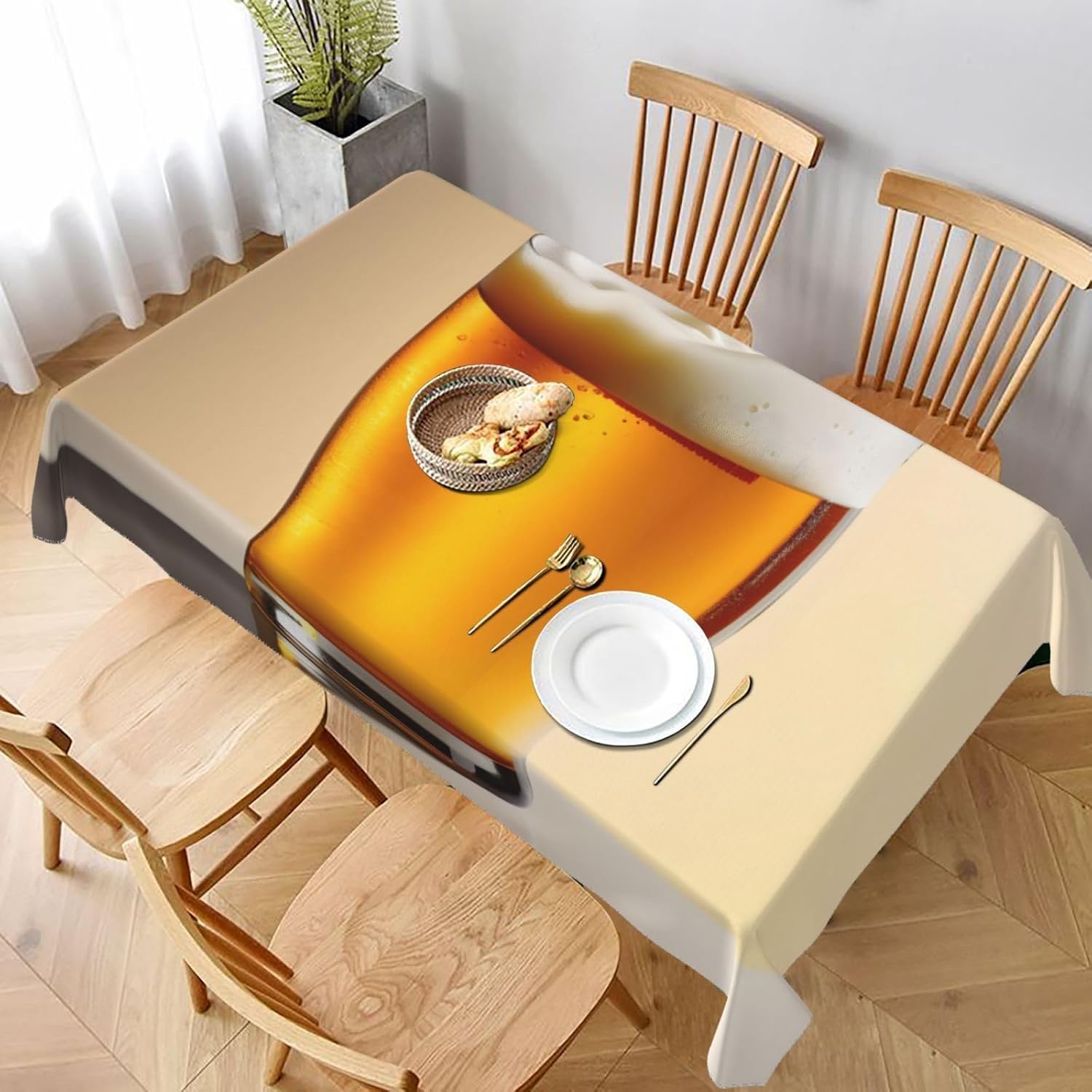 Tovaglia Rettangolare 160x240 cm Birra e Estate Copritavolo in Poliestere Antimacchia Protezione Tavolo per Tavoli da 8 Posti, Ideale per Cucina e Feste 7952v