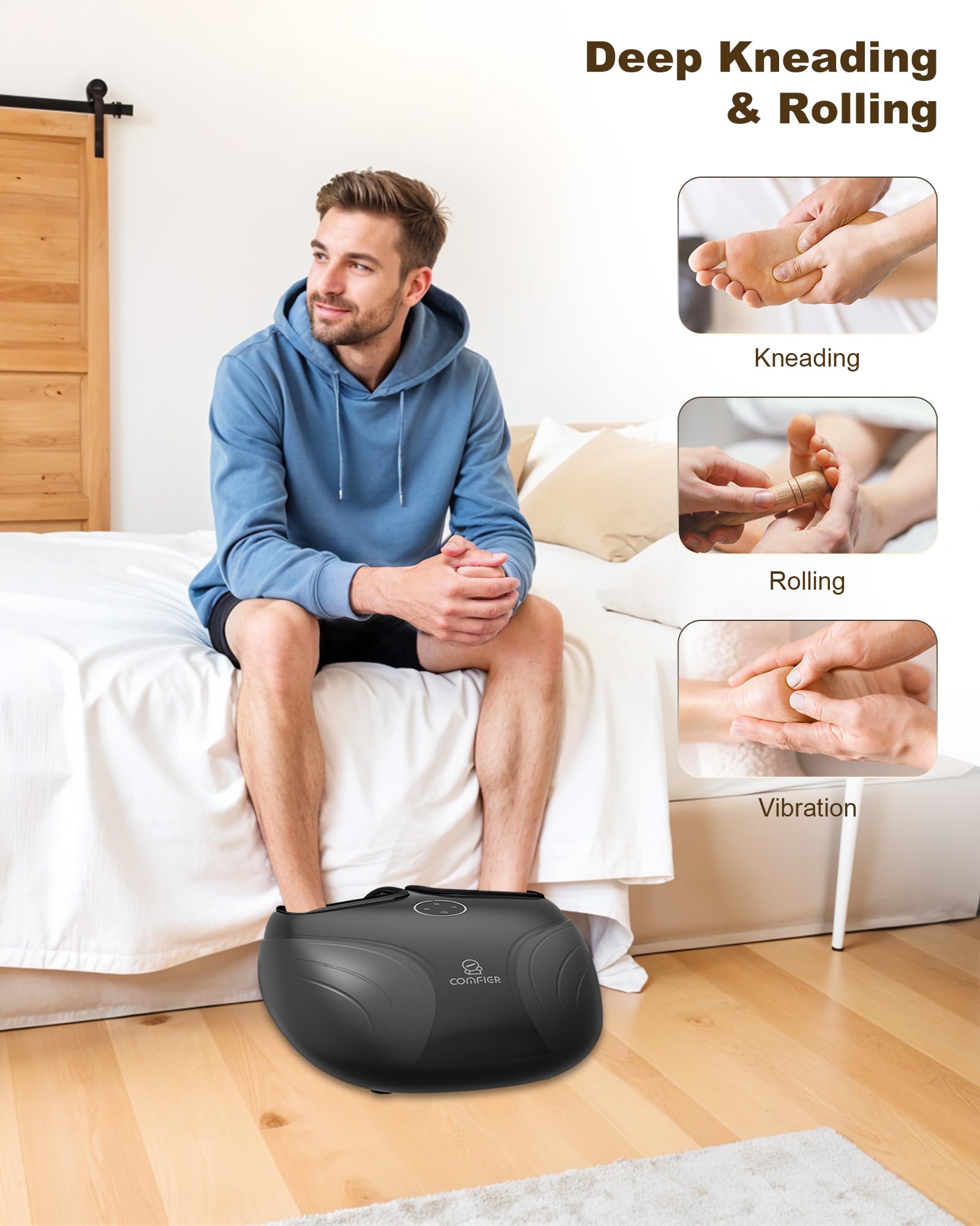 COMFIER Fußmassagegerät mit Wärme, Shiatsu-Fußmassagegeräte für Schmerzen und Durchblutung, Plantarfasziitis, tiefes Kneten, Kompression, elektrisches Fußmassagegerät, Geschenke für Frauen, Männer