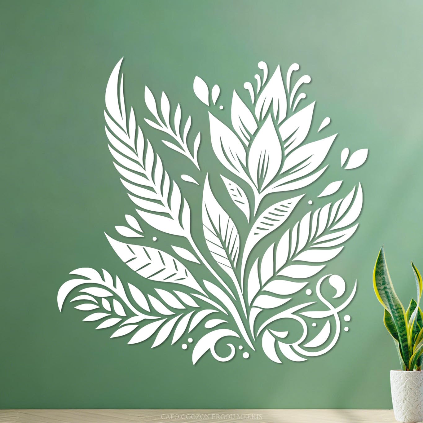 Fine Carving Decals Elegant Floral Pattern with Leaves Flowers and 42x42.2cm Tattoo Culture White