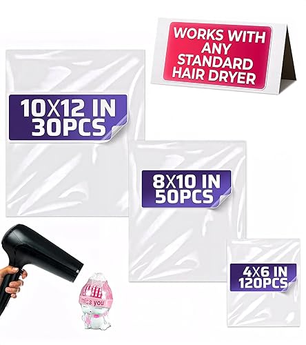 200 bolsas termorretráctiles 3 tamaños de 4 x 6 pulgadas (120) 8 x 10 pulgadas (50) 10 x 12 pulgadas (30) plástico PVC transparente Compatible con