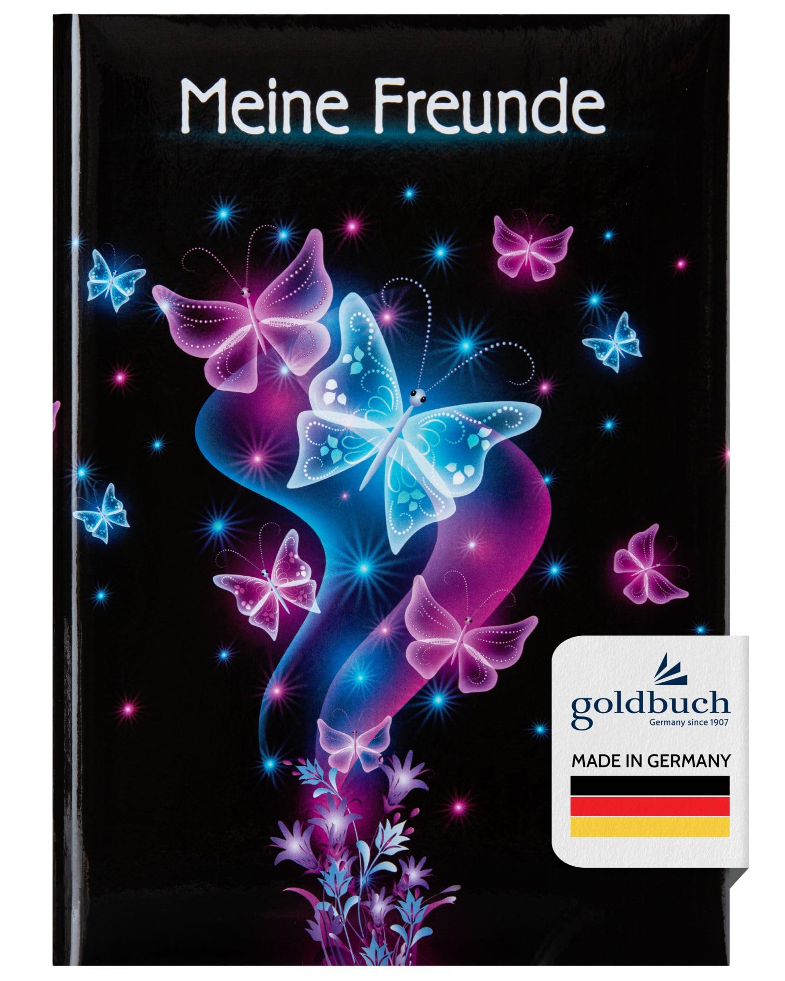goldbuch 43577 Freundebuch Schmetterling, Freundschaftsbuch DIN A5 mit 88 illustrierte Seiten, für Kita, Hort und Grundschule, für Beste Freunde in der SchulzeitKunstdruck, Schwarz / Pink / Blau 88 mm