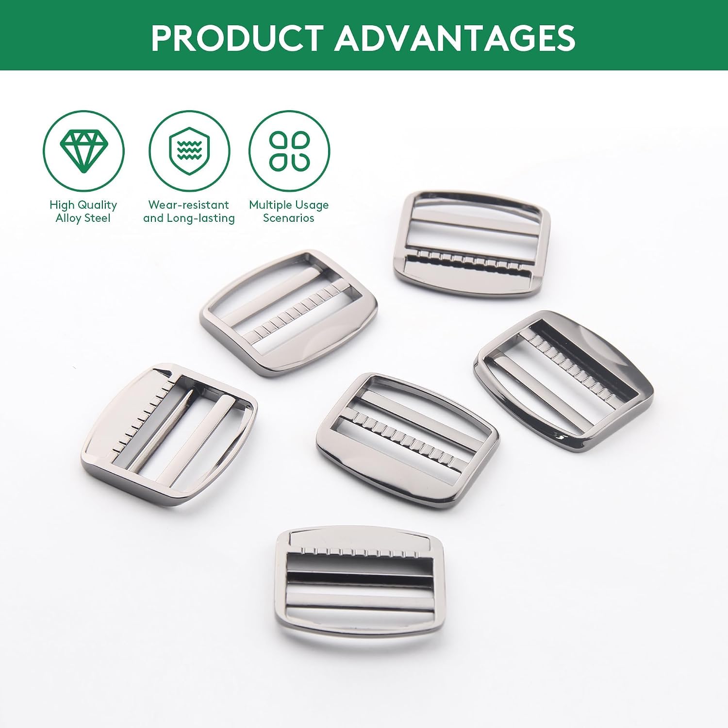 Zinc Alloy Adjustable Webbing Release Buckles Ladder Lock Slider Adjuster for Strap Belt Backpack