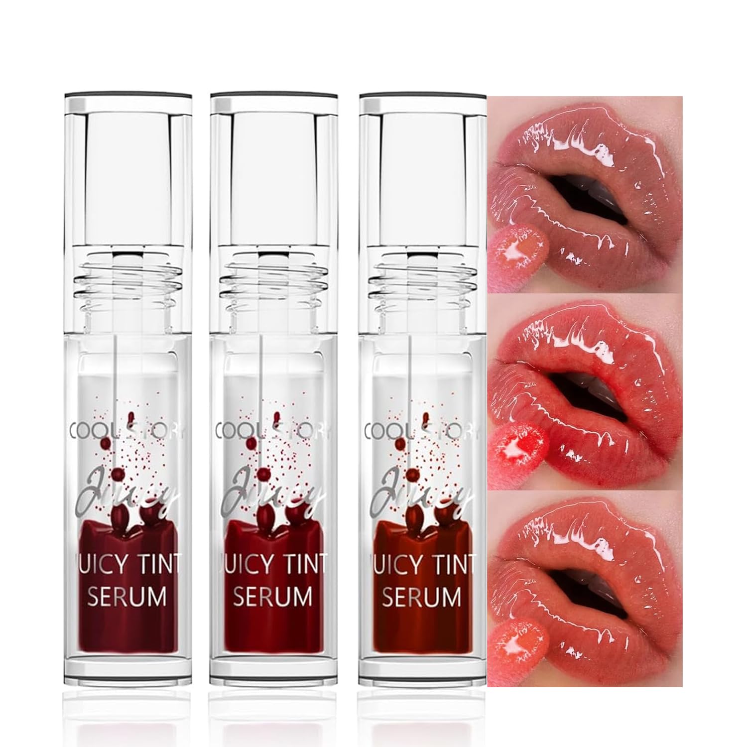 COOL STORY 3Pcs Mirror-Finish Lip Gloss Oil JuIcy Tint Serum Long-Lasting Lip Stain, Not Easy to Fade, Combined with Lip Stain and Lip Oil, Makes Lips Moist and Plump (Set C)