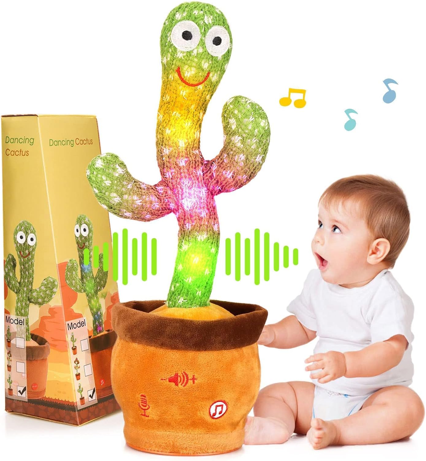 MILEGI Volume Adjustable Dancing Talking Cactus, Singing Repeating Recording Mimicking Cactus Baby Toys, Interactive Learning Tummy Time Toy for Toddler Boys Girls Funny
