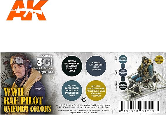 AK Acrylics 3Gen Aircraft Set AK11689 WWII RAF Uniform Colors 3G (4x17ml)
