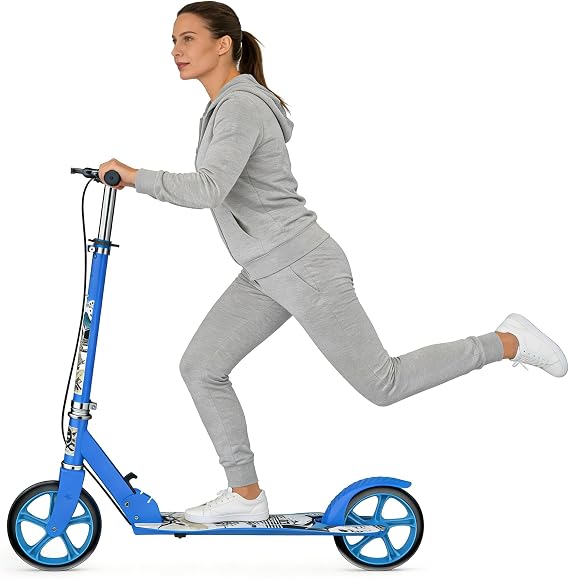 Kick Scooter for Adults Teens Kid Foldable Lightweight Sport Scooters with Hand Brake Adjustable Height Folding, Large Wheels Durable Load 300 LBS