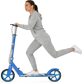 Kick Scooter for Adults Teens Kid Foldable Lightweight Sport Scooters with Hand Brake Adjustable Height Folding, Large Wheels Durable Load 300 LBS