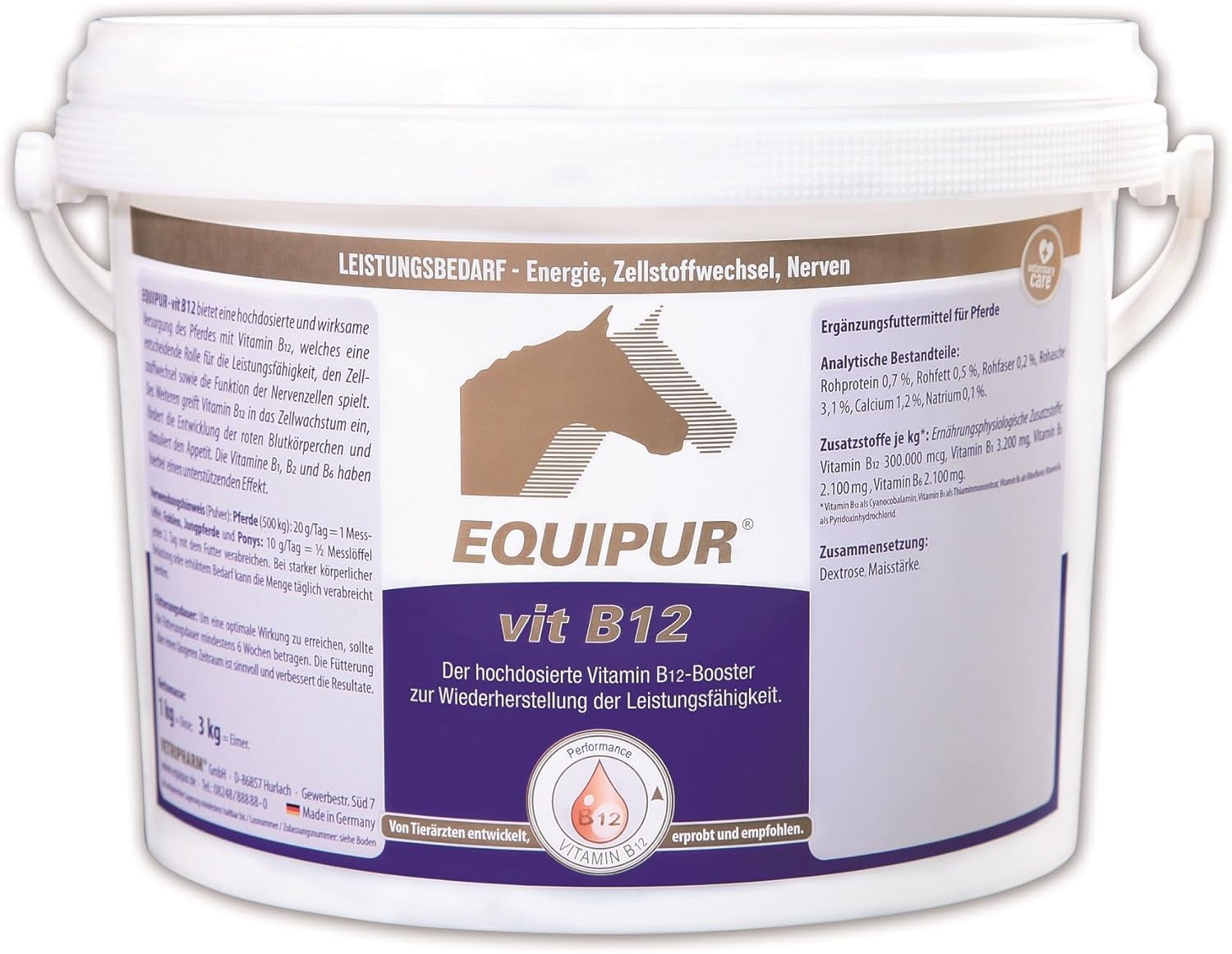 Equipur VIT B12 | 3 kg | Complemento alimenticio para caballos | Alta dosis de vitamina B12
