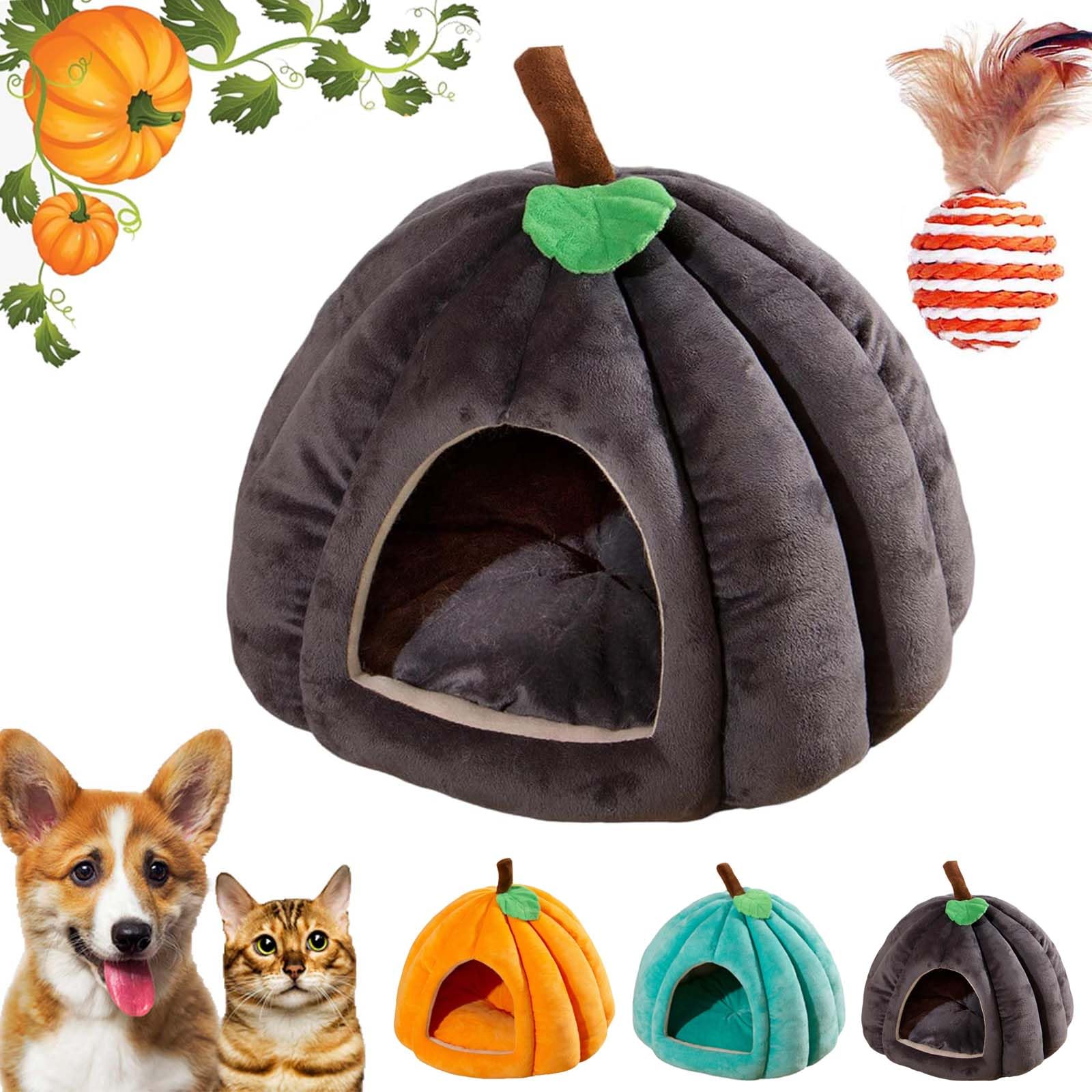 2026 New Pumpkin Cat Bed, Cute Pumpkin Shape Cat Cave, Convenient Plush Velvet Pumpkin Dog Plush Beds, Warm Cave Nest Sleeping Bed Puppy House (Dark Grey, M)