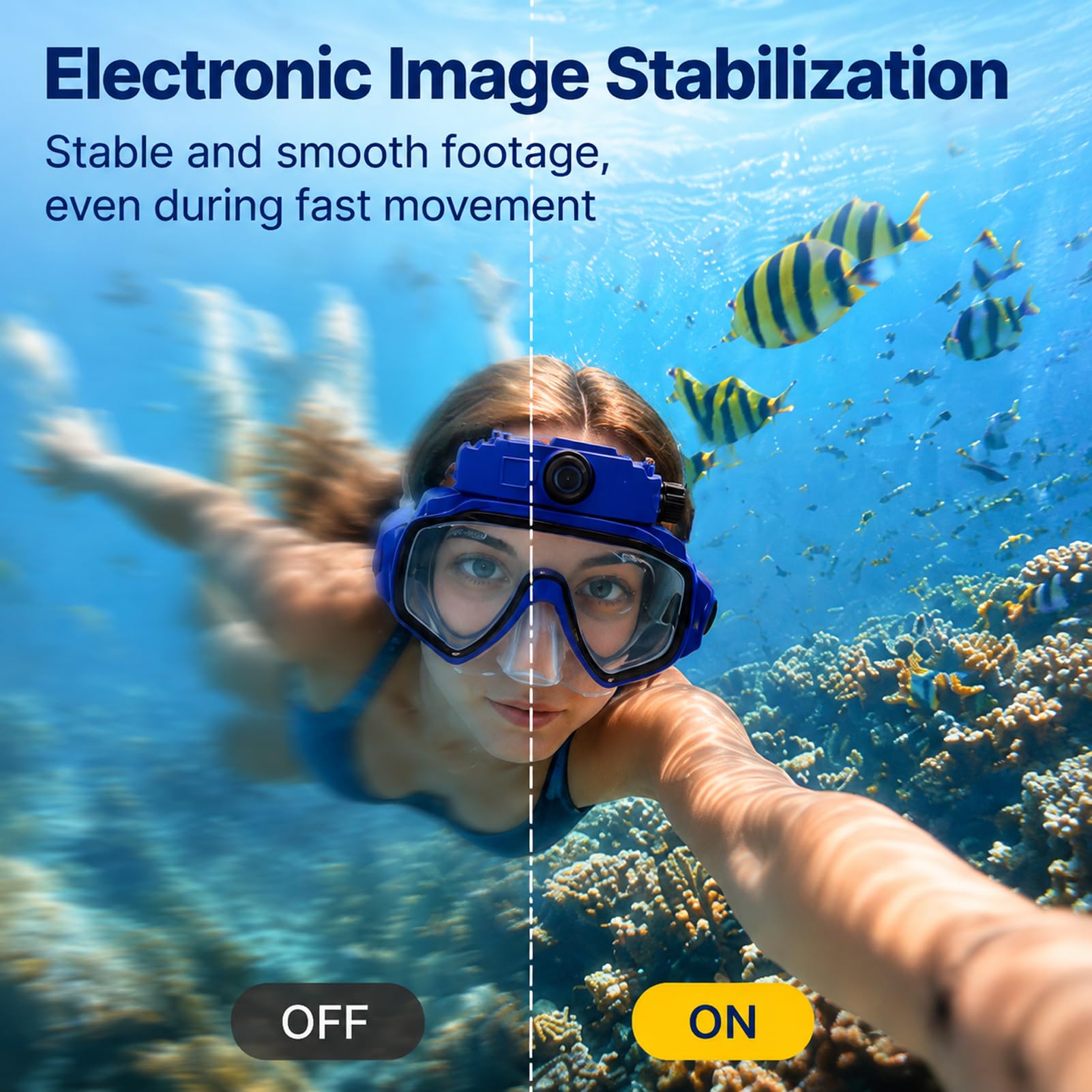 Denash Gafas de Buceo con Cámara, Máscara de Buceo para Snorkel y Uso con | Fotografía Subacuática 2K, Lente Gran Angular FOV de 100°, Soporte de Profundidad de 15M, Estabilización de Imagen con