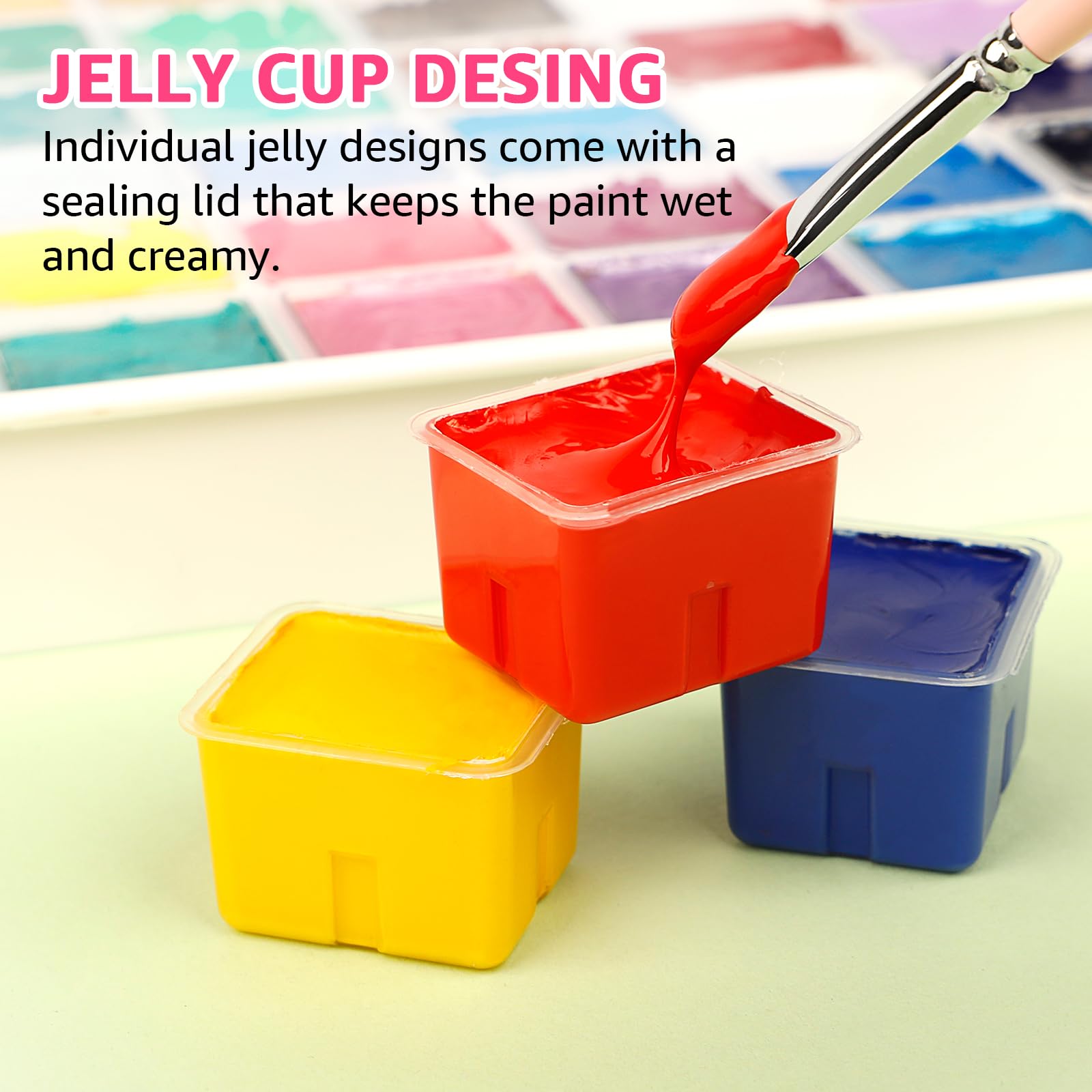 HIMI Gouache Paint Set, 56 Colors x 30ml/1oz, Contains Metallic and Fluorescent Colors, Jelly Cup Design, Non-Toxic, Guache Paint for Canvas and Watercolor Paper - Perfect for Beginners, Students - Image 3