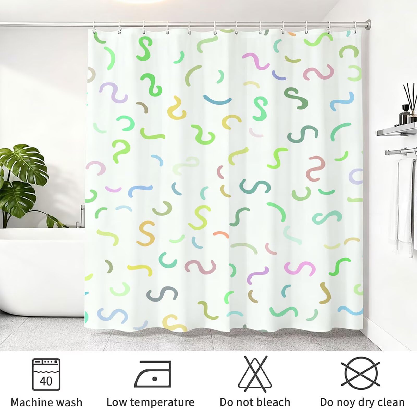 Rideau de Douche 220x200 cm - Tissu Polyester Imperméable Anti-Moisissure - 12 Anneaux Inclus - Ourlet Lesté pour Stabilité - Lavable - Idéal de Baignoire et Douche - Moderne & Coloré Y1#511