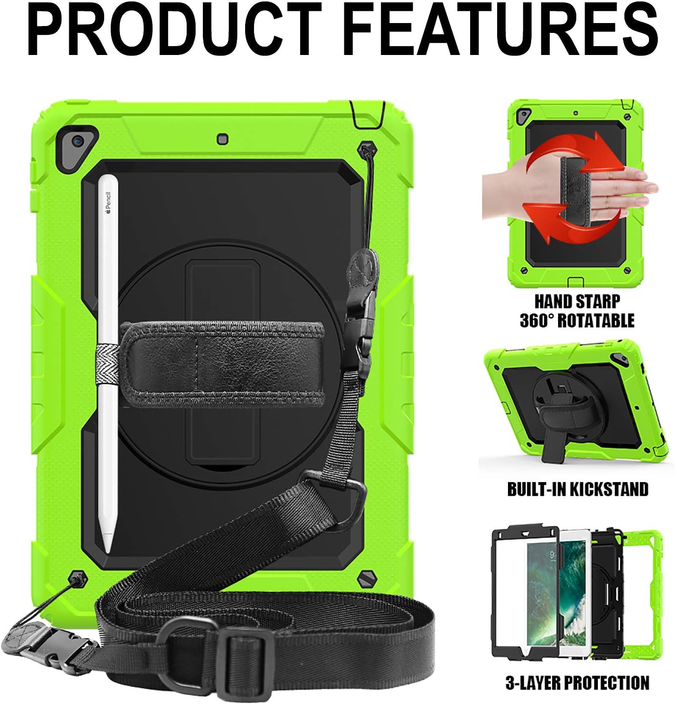 DuraSafe Cases for iPad 9.7 Inch 5/6 & Air 2 & PRO 9.7 [iPad 5th 6th Air 2nd Pro 9.7 ] A1893 A1954 A1822 A1823 A1566 A1567 A1673 A1674 A1675 Built-in Kick Stand Heavy Duty Rugged Case - Green