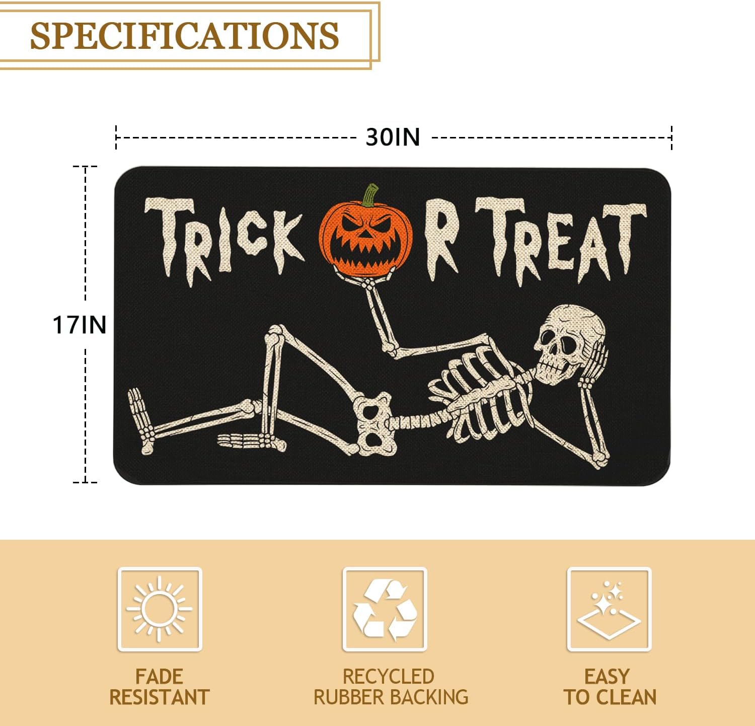 Roszwtit Halloween Skull Door Mat 30 X 17 Inch Trick or Treat Doormat Indoor Outdoor Entrance Floor Mat Non Slip Halloween Decor Rubber Welcome Mats