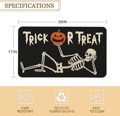 Miniatura 3 de Roszwtit Tapete de puerta de calavera de Halloween de 30 x 17 pulgadas, tapete de entrada para interiores y exteriores, tapete antideslizante de