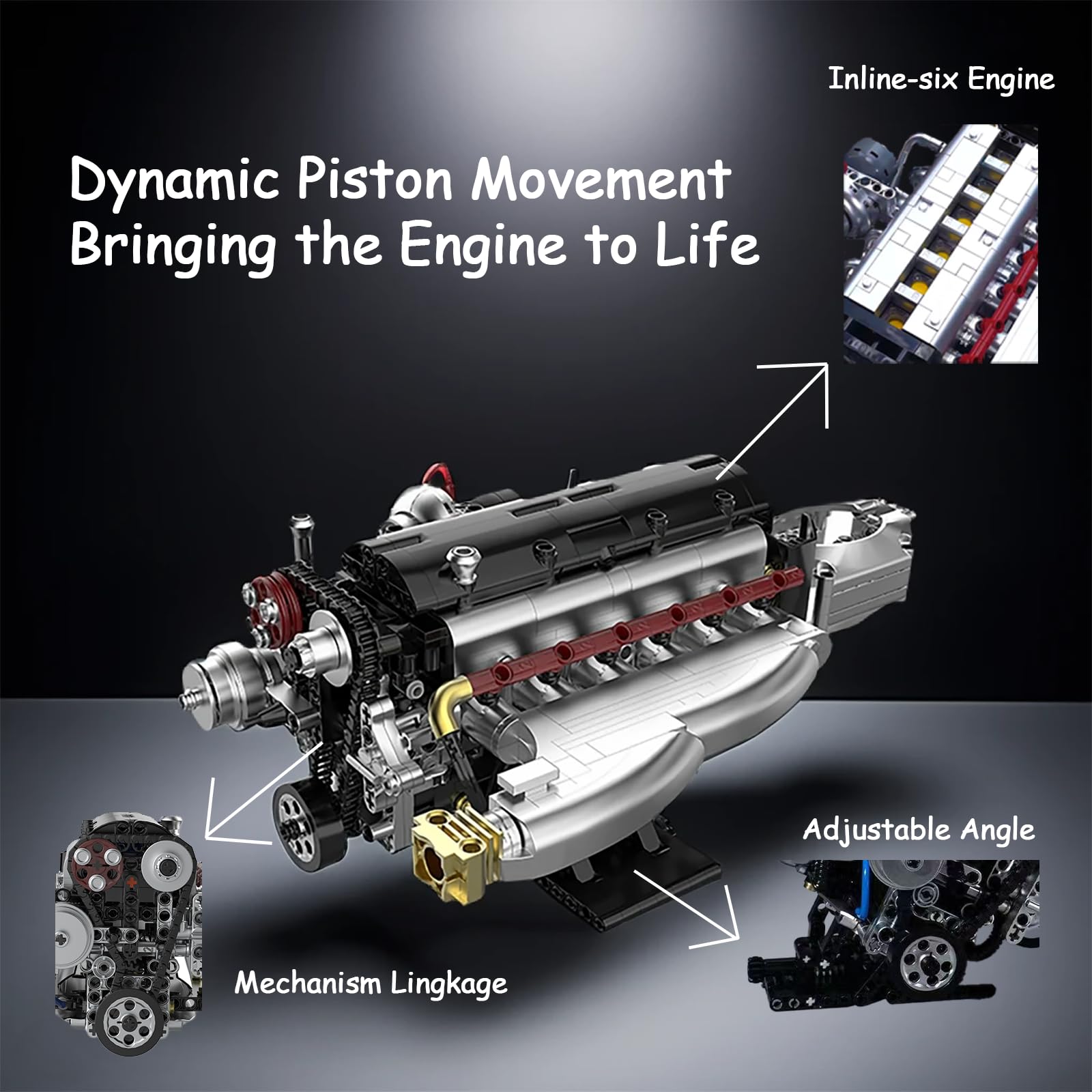 muuchuu Technik Inline-6 Engine Building Toy for Adult Super Car Engine That Work Brick Kit with Motor - Image 2
