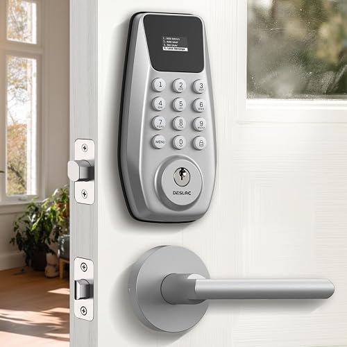 DESLOC C100 Keyless Entry Door Lock with 2 Lever Handles, Visual Display