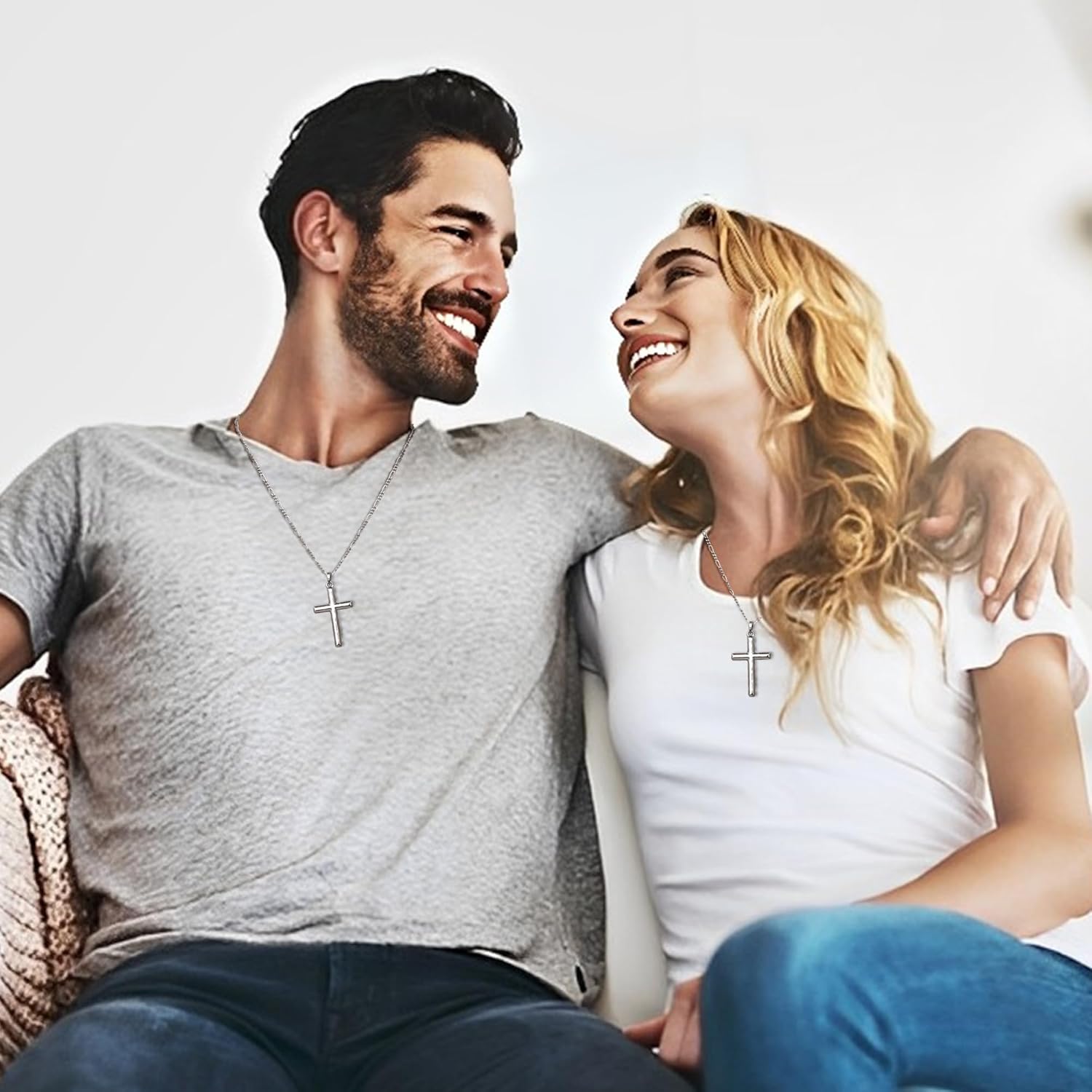 MILACOLATO Solid 925 Sterling Silver Cross Necklace for Men Women, 2mm Durable Diamond-Cut Sterling Silver Chain with Beveled Edge Cross Pendant, Mens Silver Gold Crucifix Pendant Necklace Jewelry 16-24 Inches Mother's Father's Day Jewelry Gifts - Image 5