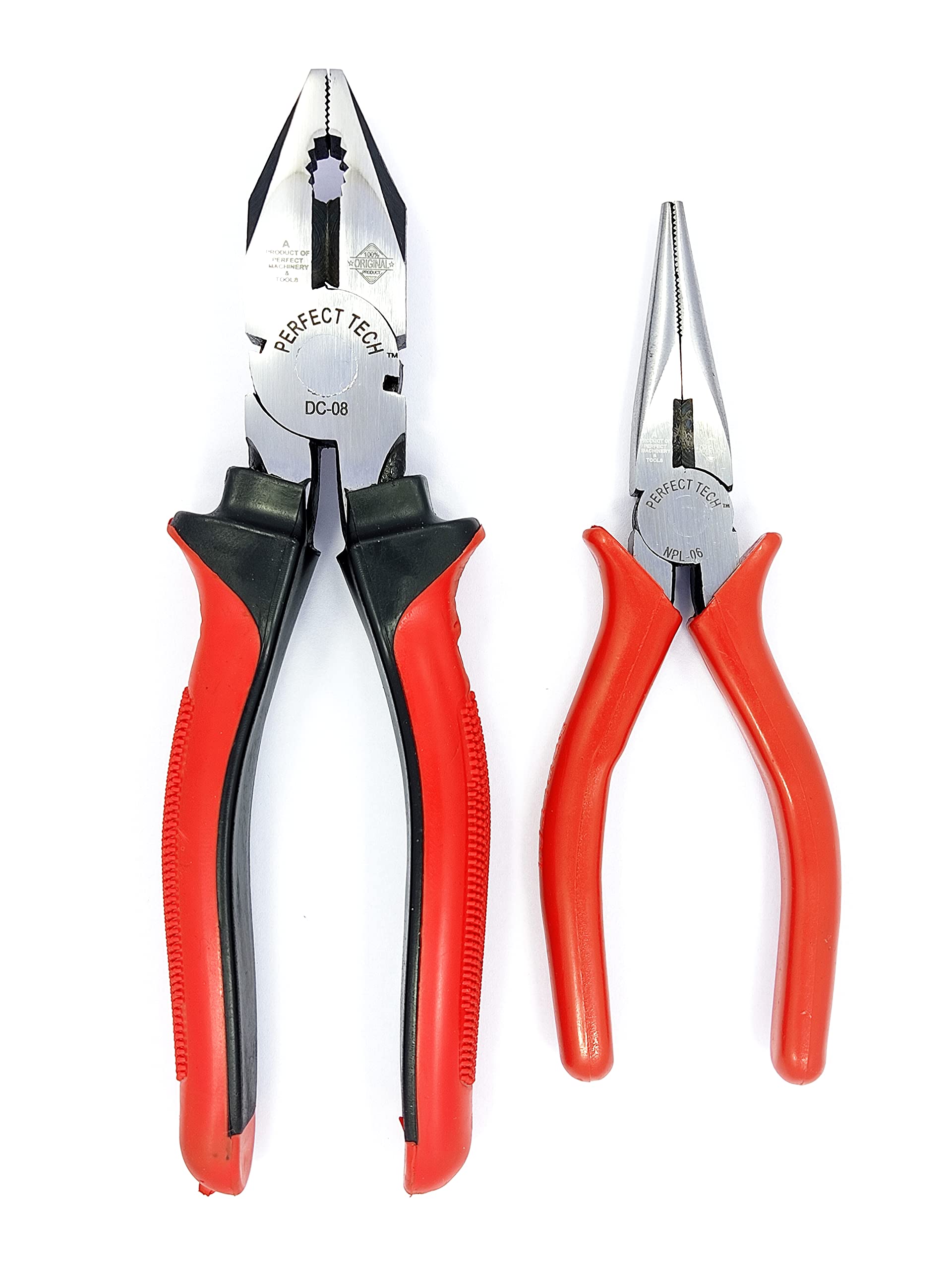 2 Pcs Set Combination Plier 8 inch | Long Nose Plier 6 inch | Double Dip Set | Tool Kit Set | Cutting Player | Diagonal Anti Slip Handle | Trimming Edges & Clamping Wire | Plumber Hand