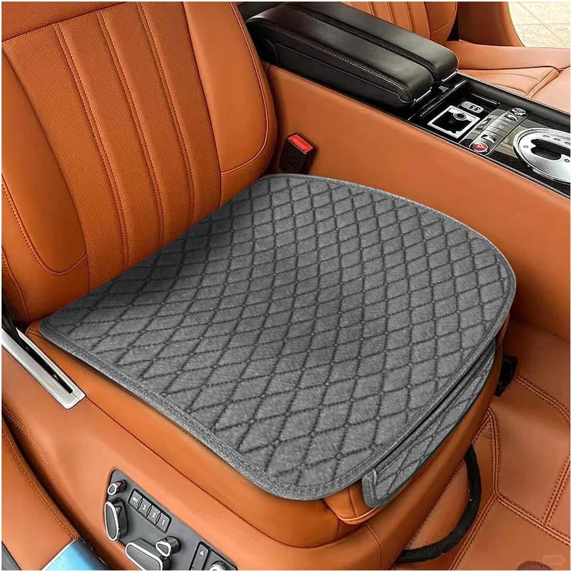 Comfortable Car Seat Bottom Cover, Linen Breathable Automotive Front Seat Protective Mat with Storage Pocket, Anti-Slip Vehicle Interior Seats Cushion for Sedan, SUV, Truck (Grey)