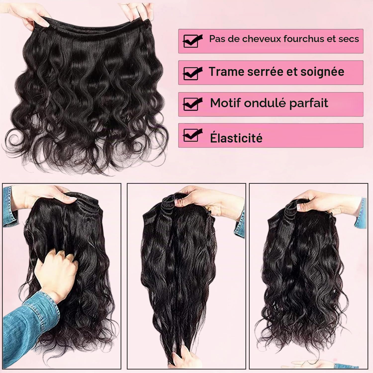 Body Wave Human Hair Bundles Lots de Cheveux Humains 100% Brésiliens Vierges et Non Traités - Extensions pour Tissage Rapide 3 Bundles Human Hair Noir Naturel 12 14 16 Pouces