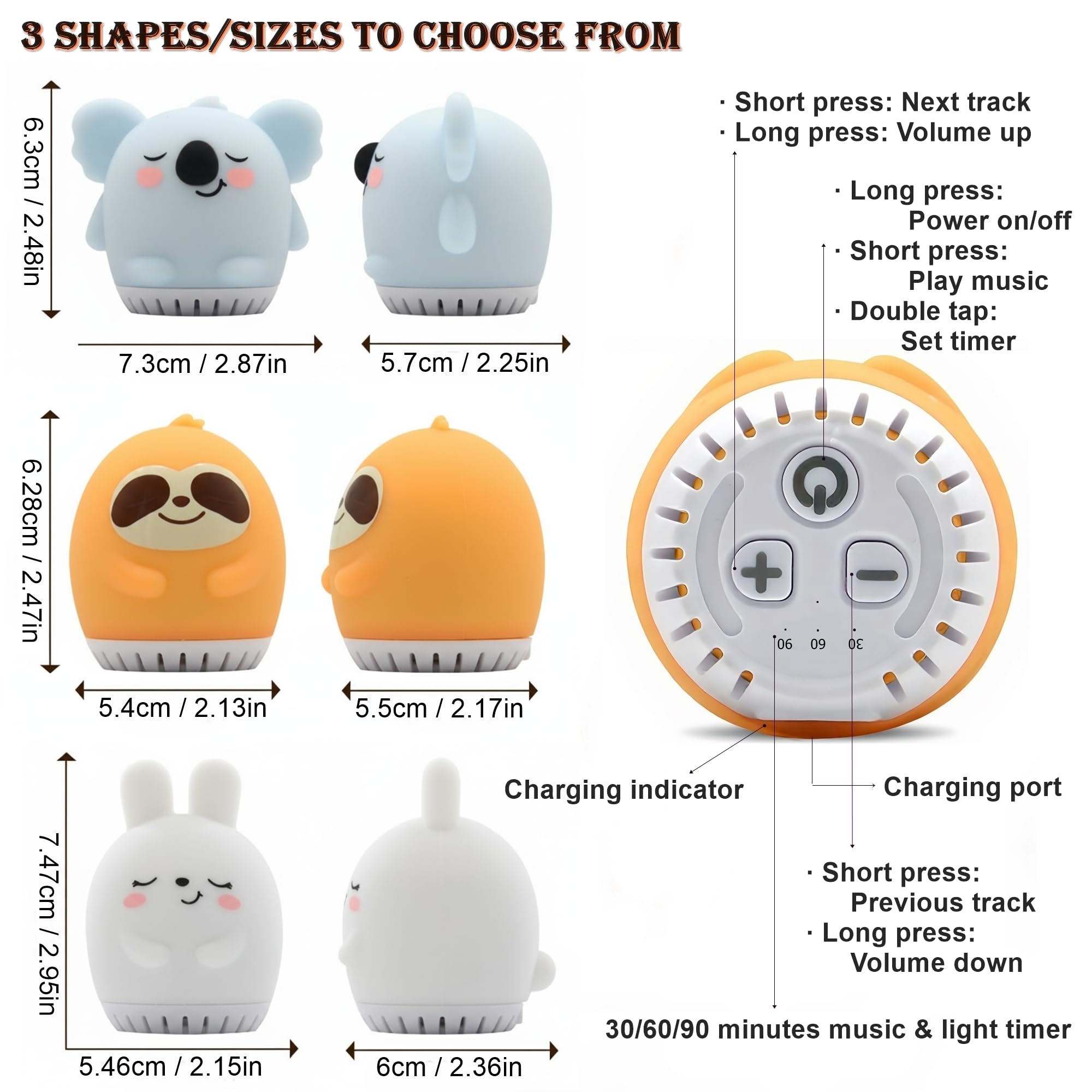 Veilleuse pour enfants – Lampe LED animal en silicone avec bruit blanc, capteur tactile et rechargeable – Veilleuses portable mignonne pour chambre de bébé, voyage, camping et décoration – Koala