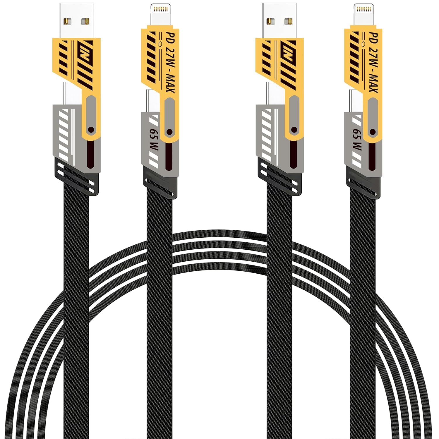 4 in 1 Charging Cable Fast Charging 65W, USB C Cable 4-in-1 Multi Charging Cable with E-Mark Chip, Multiple iPhone Charger Cord for iPhone 16/15/14/13 Series and More(4FT) (2 Pack)-image-29