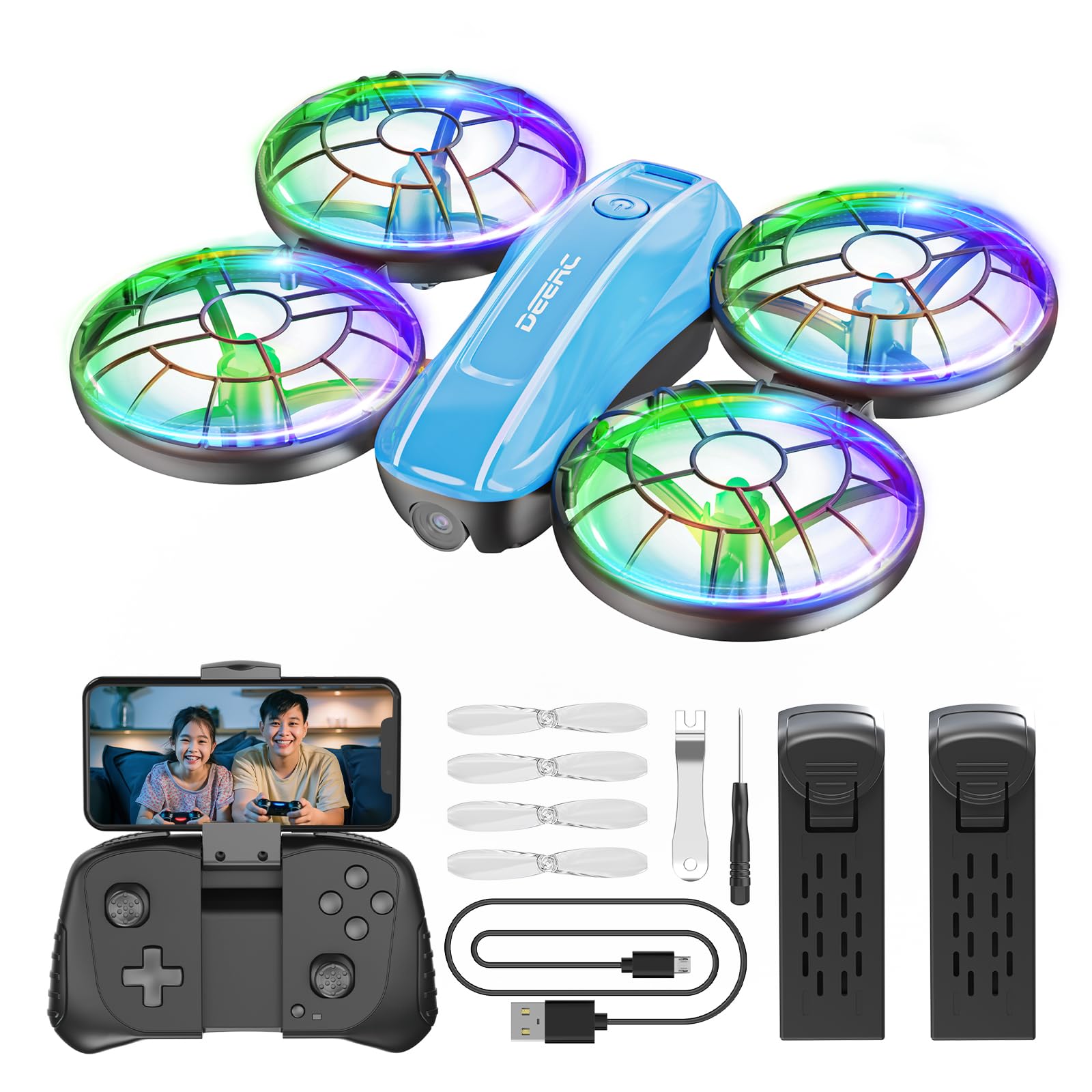 Tomzon ドローン 1080Pカメラ付き 虹色LEDライト 100g未満 p Amazon | ドローン カメラ付き Tomzon 100g未満 LEDライト付き 子供