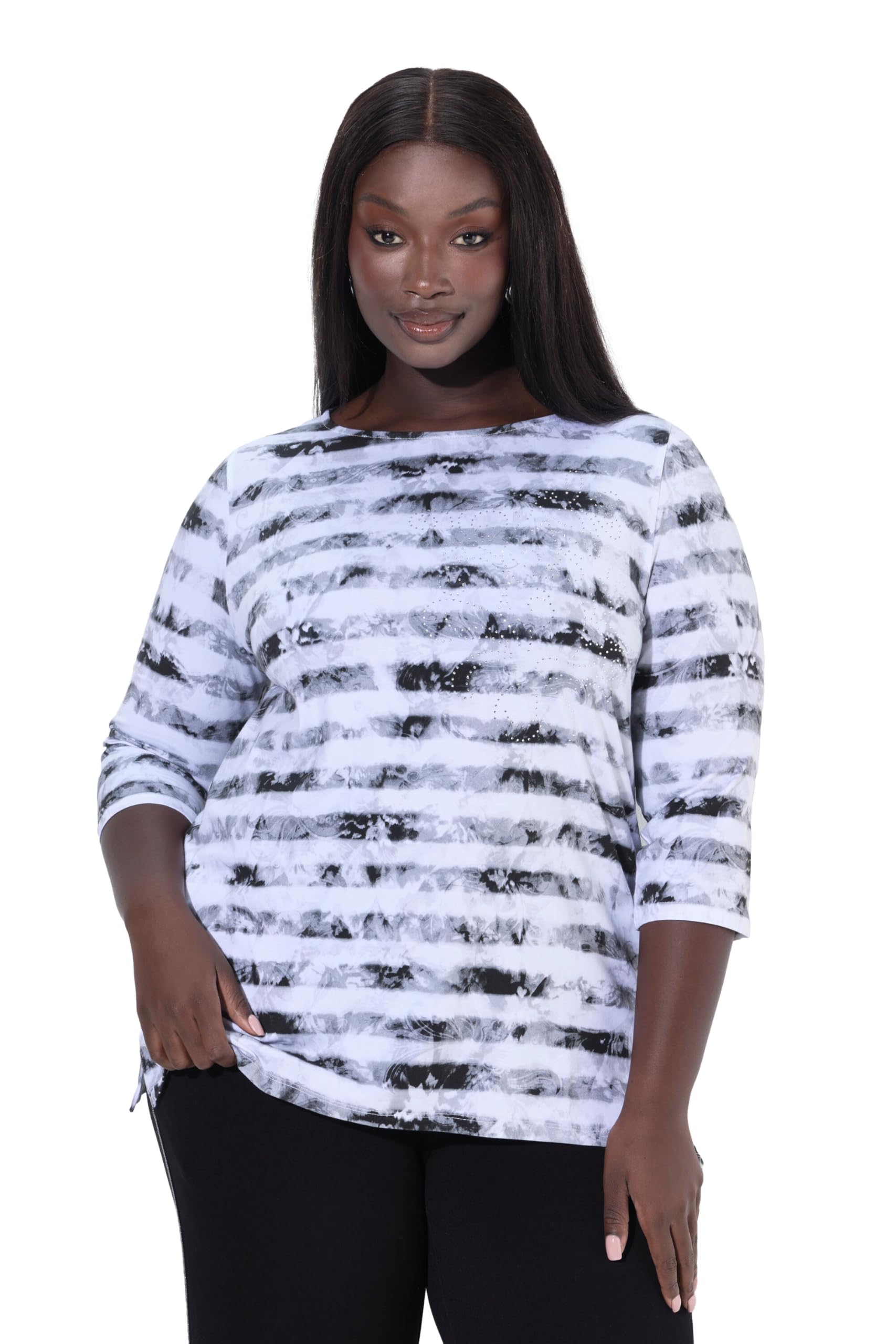 Ulla Popken Damen große Größen Übergrößen Plus Size Shirt, A-Linie, U-Boot-Ausschnitt, 3/4-Arm, Pima Cotton 845866