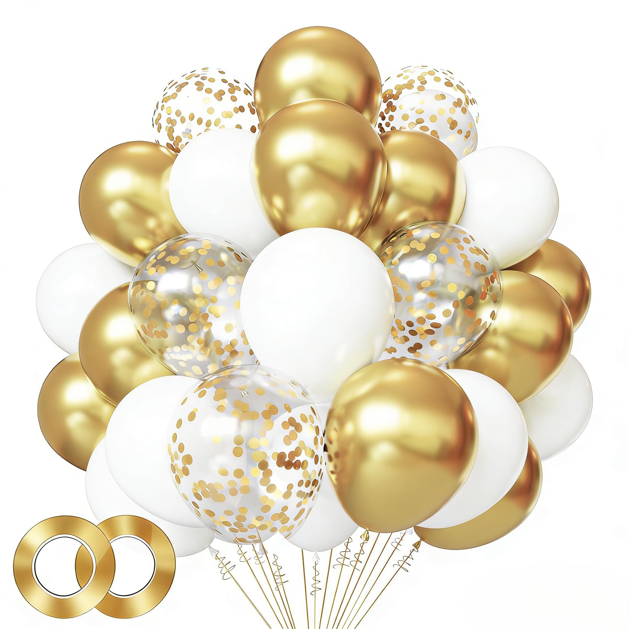 Luftballons Geburtstag Luftballons Gold Weiß FQZYLCH 60 Stück 12 zoll Weisse Latex Ballons Goldene Metallic Ballons Konfetti Ballons für Hochzeit Verlobung Ruhestand Abschluss Feier Deko
