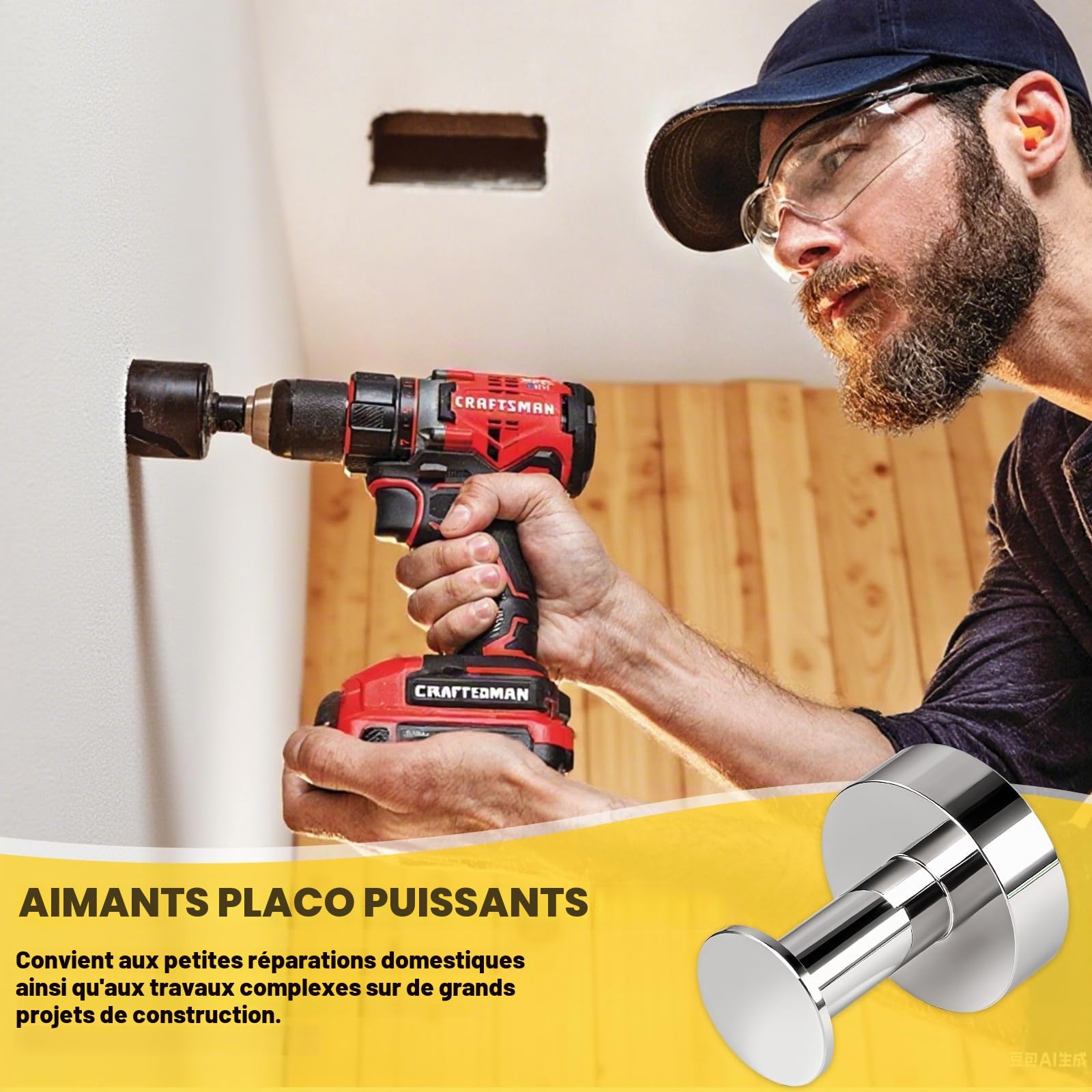 Aimant Neodyme Puissant pour Détection de Rail Placo, Aimant pour Placo Puissant Detecteur de Rail et Montant dans Cloison, Outil Ideal pour Gypsum Board Installers, Electricians, Plumbers, etc.