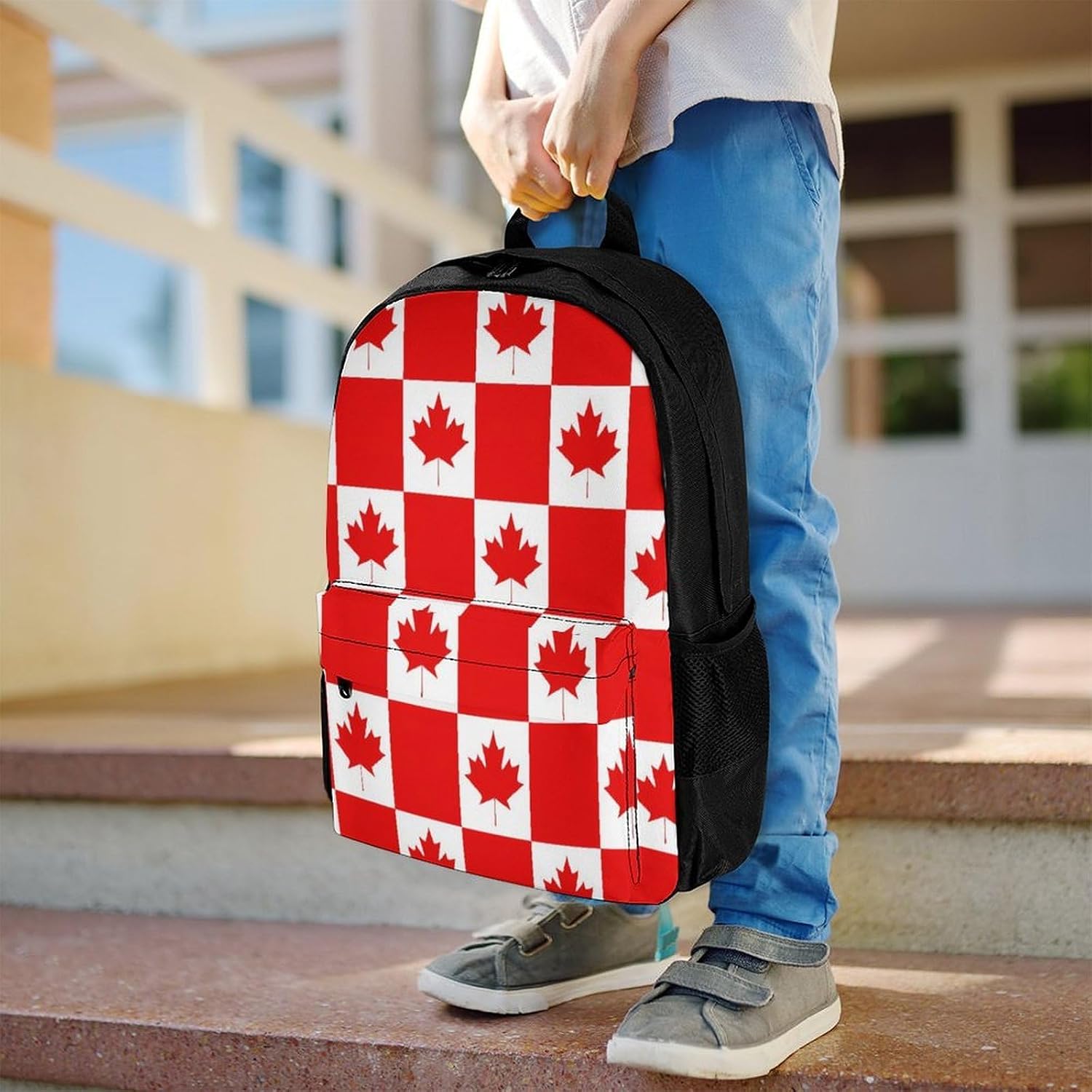 Canada Maple Leaf Checkerboard Backpack Lightweight Backpacks Work Bag