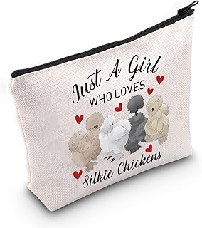 G2TUP Silkie Chicken Lover Gift Just A Girl Who Loves Silkie Chickens Makeup Bag Silkie Chicken Owner Cosmetic Bag Crazy Chicken Lady Zipper Travel Bag (Who Loves Silkie Chickens White)