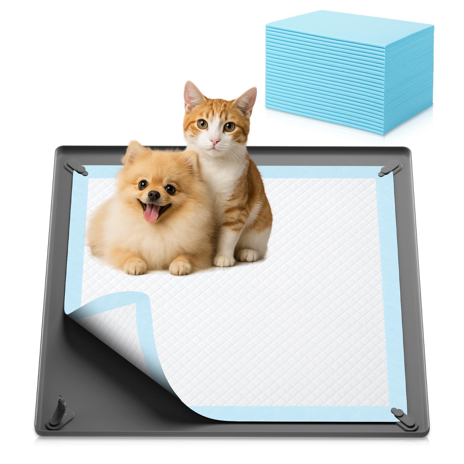 Photo 1 of Pawinner 41PCS Puppy Pee Pad Holder Set for Dog, Non-Slip Silicone Dog Puppy Pad Holder for 24.4" x 24.4" Training Pads, High Edge Pee Pad Tray with 4 Magnetic Holder Clamps and 40pcs Puppy Potty Pad