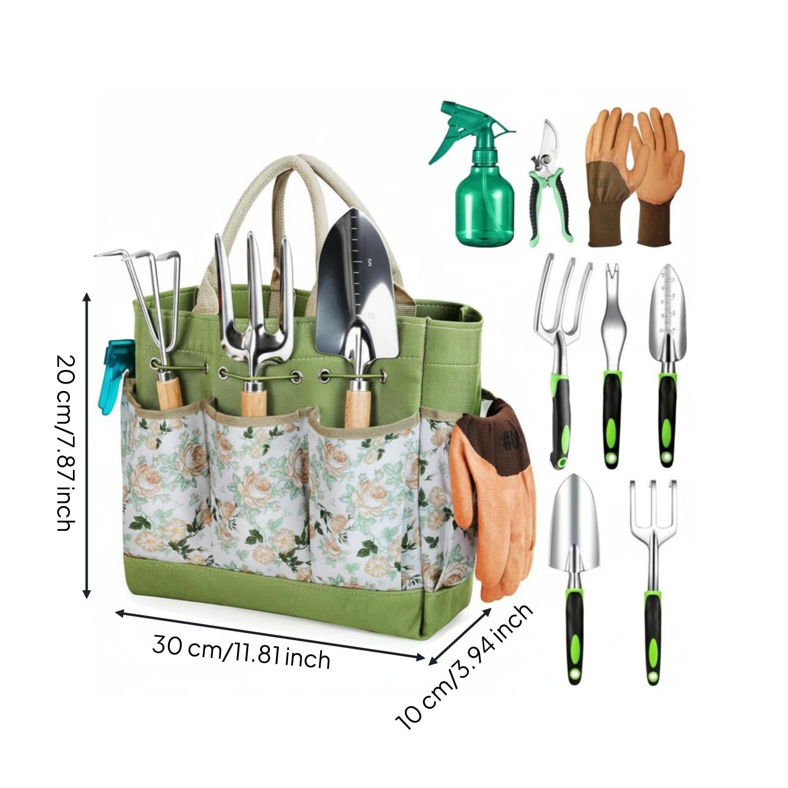 9 Piezas Juego de Herramientas de Jardín Acero Inoxidable Conjunto Utensilios Jardín Resistente Kit Jardinero con Guantes para Principiantes, Aluminum Alloy 9PCS